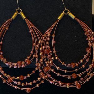 Fashion Jewelry Burgundy Beaded Multiple Hoop Earrings
